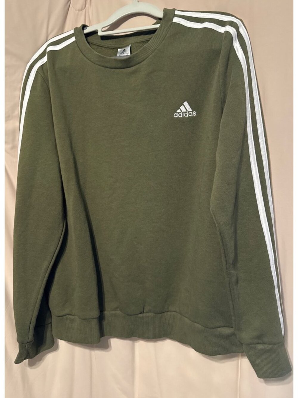 Adidas 3-Stripes Fleece Sweatshirt Olive Green Size L